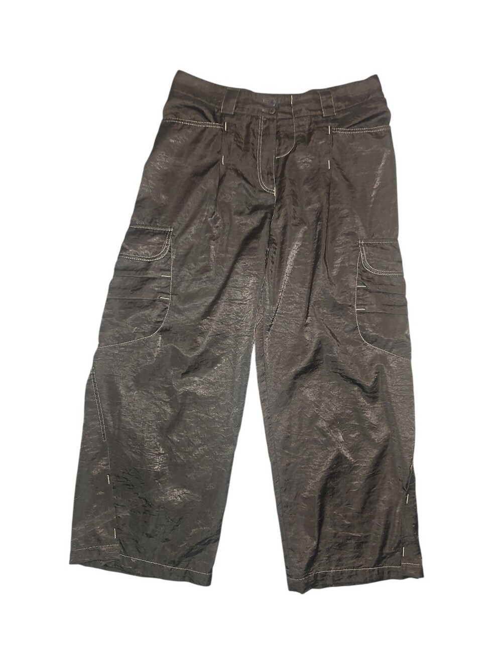 Designer Satin Cargo-Style Utility Pants with Contrast Stitching